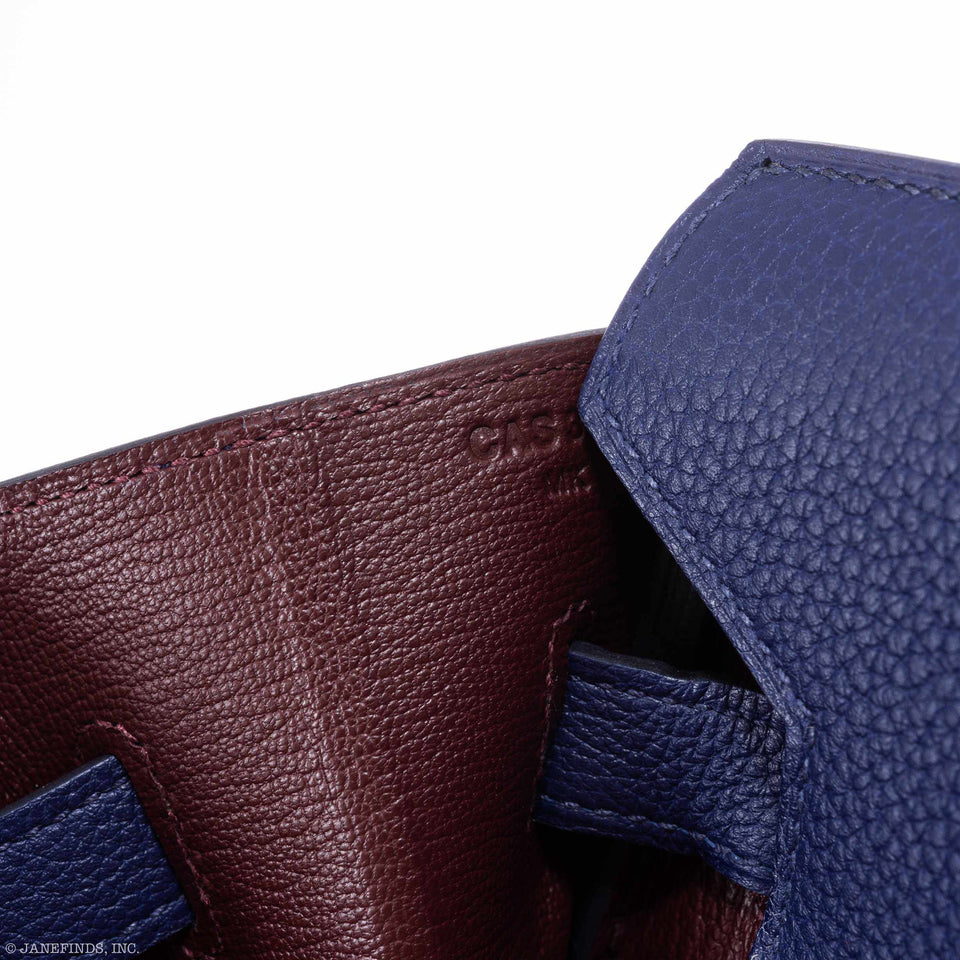 Hermes Birkin 35 Officier Blue Encre Verso Bordeaux Togo Palladium Hardware