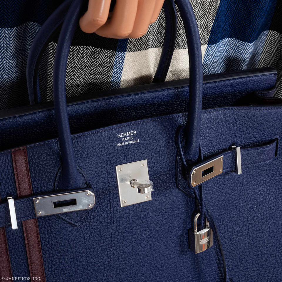 Hermes Birkin 35 Officier Blue Encre Verso Bordeaux Togo Palladium Hardware