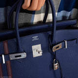 Hermes Birkin 35 Officier Blue Encre Verso Bordeaux Togo Palladium Hardware