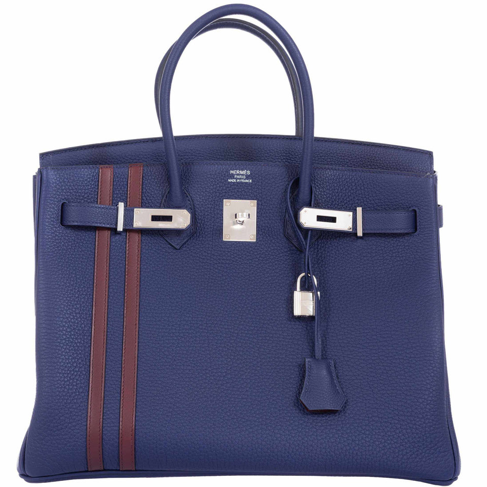 Hermes Birkin 35 Officier Blue Encre Verso Bordeaux Togo Palladium Hardware