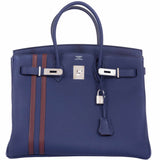 Hermes Birkin 35 Officier Blue Encre Verso Bordeaux Togo Palladium Hardware