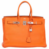 Hermes Birkin 35 Orange Clemence Palladium Hardware