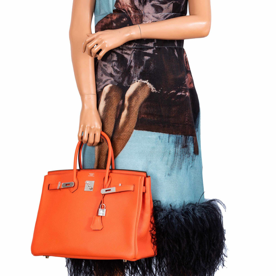 Hermes Birkin 35 Orange Poppy Clemence Palladium Hardware