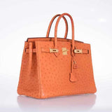 Hermes Birkin 35 Ostrich Orange Gold Hardware