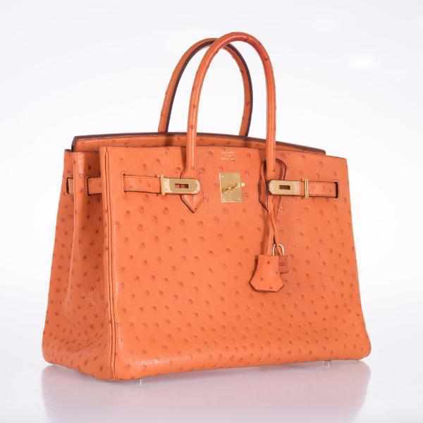 Hermes Birkin 35 Ostrich Orange Gold Hardware