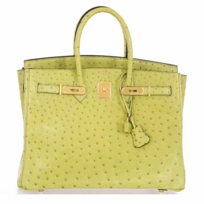 Hermes Birkin 35 Ostrich Vert Anis Gold Hardware