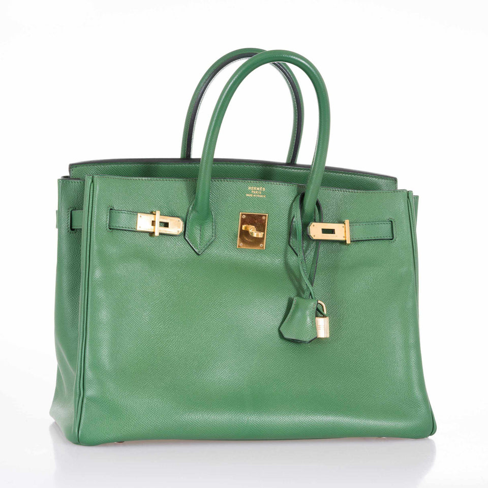 Hermes Birkin 35 Pelouse Green Courchevel Gold Hardware