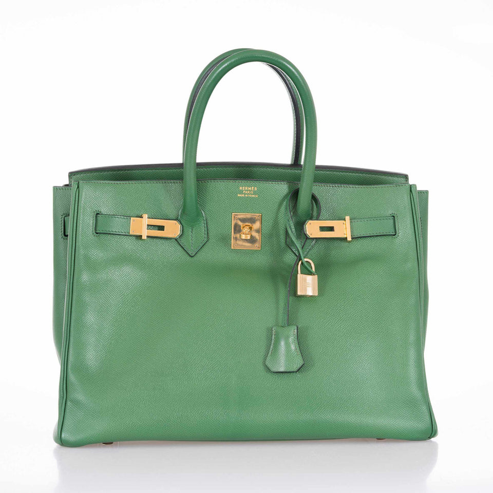 Hermes Birkin 35 Pelouse Green Courchevel Gold Hardware