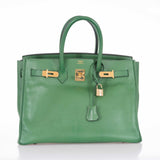 Hermes Birkin 35 Pelouse Green Courchevel Gold Hardware