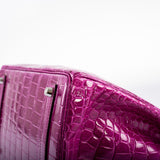 Hermes Birkin 35 Rose Scheherazade Shiny Porosus Crocodile Palladium Hardware