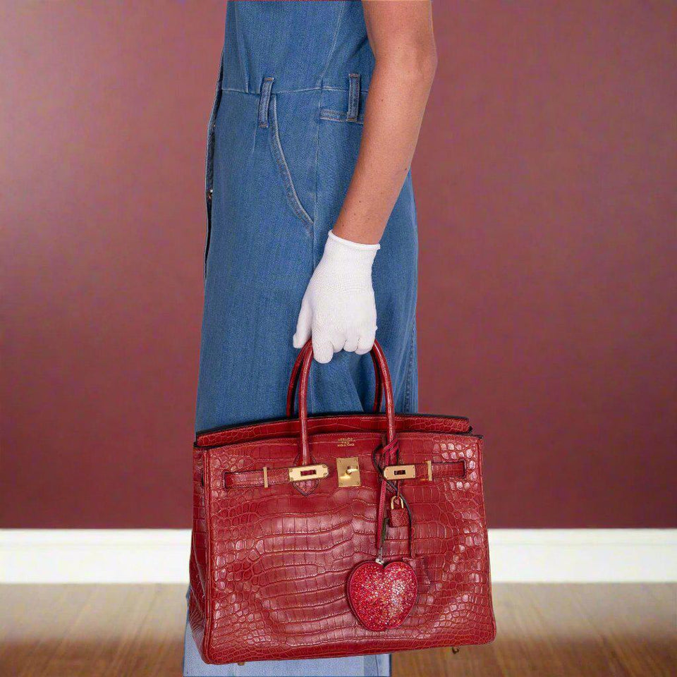 Hermes Birkin 35 Rouge H Matte Porosus Crocodile Matte Gold Hardware