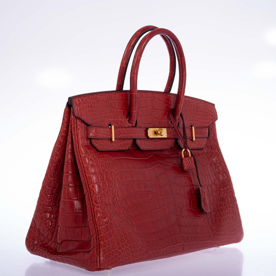 Hermes Birkin 35 Rouge H Matte Porosus Crocodile Matte Gold Hardware