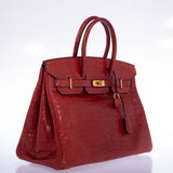 Hermes Birkin 35 Rouge H Matte Porosus Crocodile Matte Gold Hardware