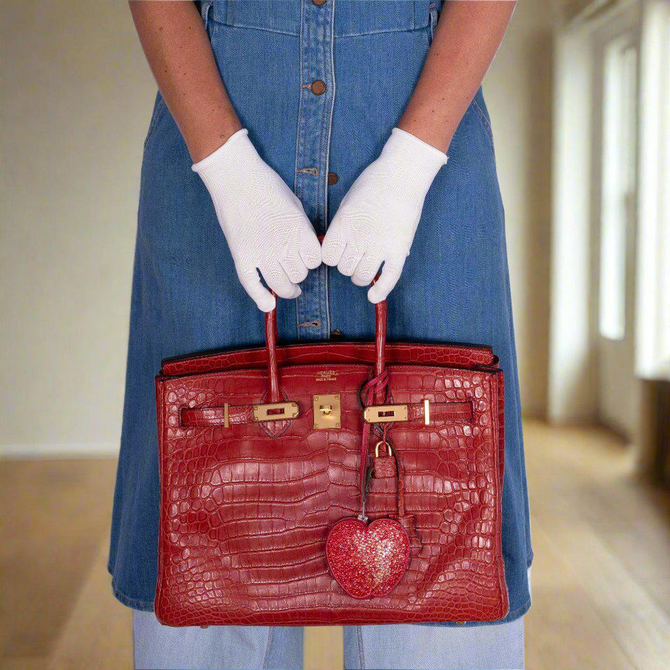 Hermes Birkin 35 Rouge H Matte Porosus Crocodile Matte Gold Hardware