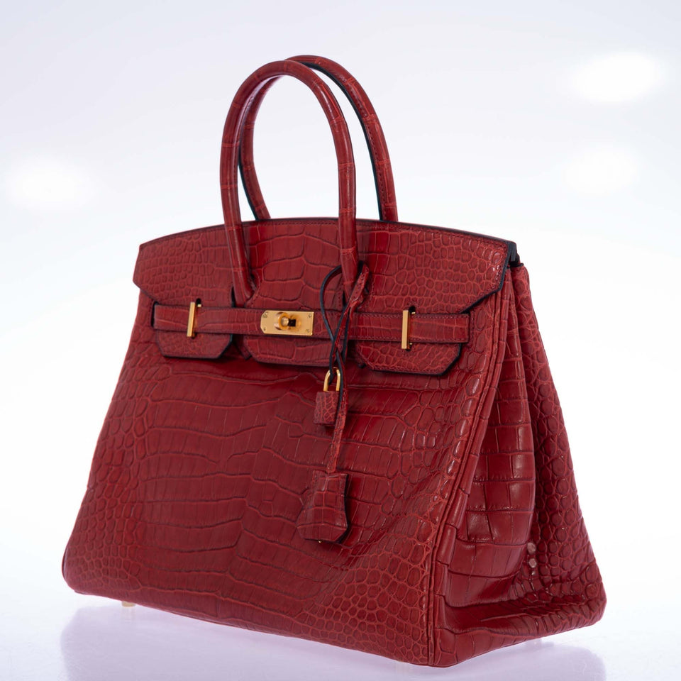 Hermes Birkin 35 Rouge H Matte Porosus Crocodile Matte Gold Hardware