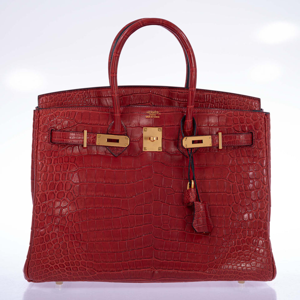 Hermes Birkin 35 Rouge H Matte Porosus Crocodile Matte Gold Hardware