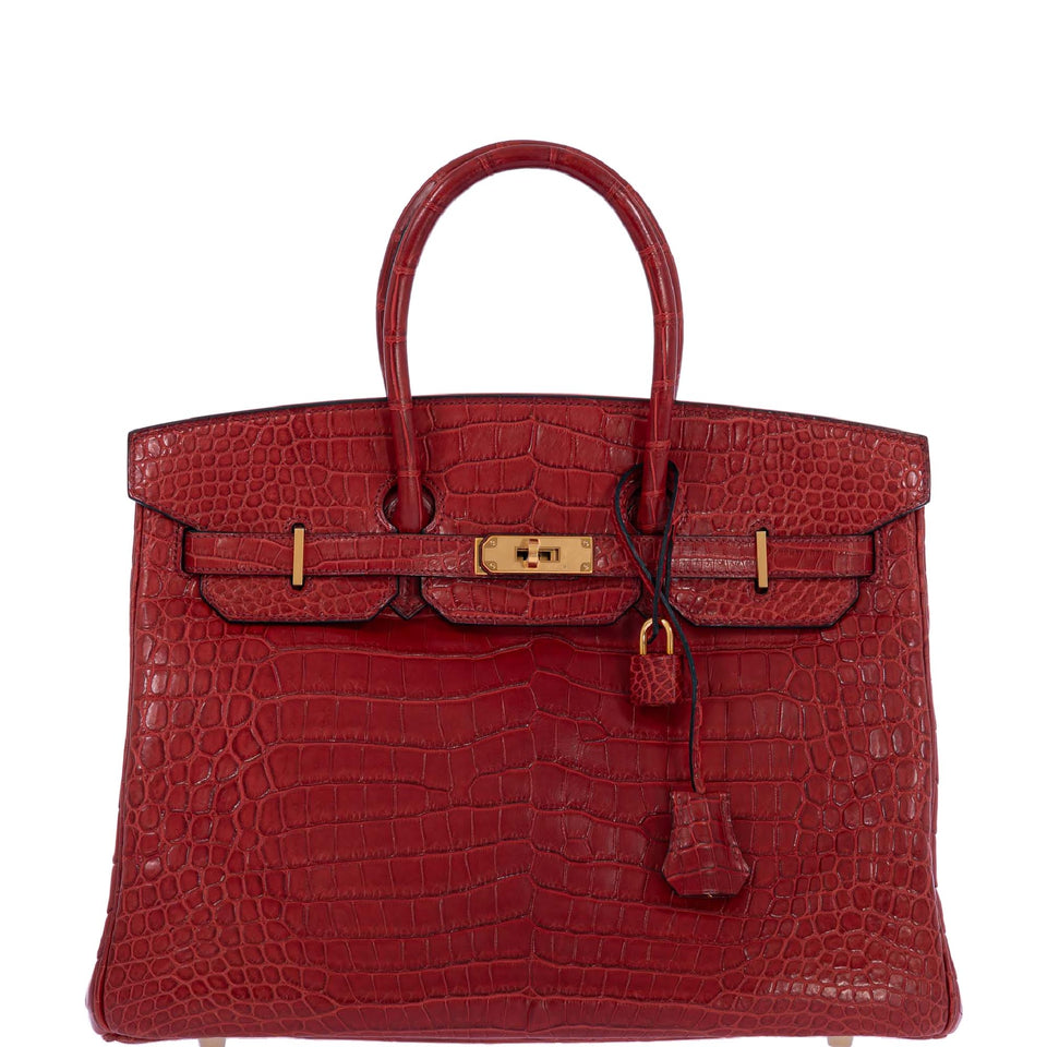 Hermes Birkin 35 Rouge H Matte Porosus Crocodile Matte Gold Hardware