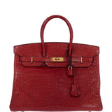 Hermes Birkin 35 Rouge H Matte Porosus Crocodile Matte Gold Hardware