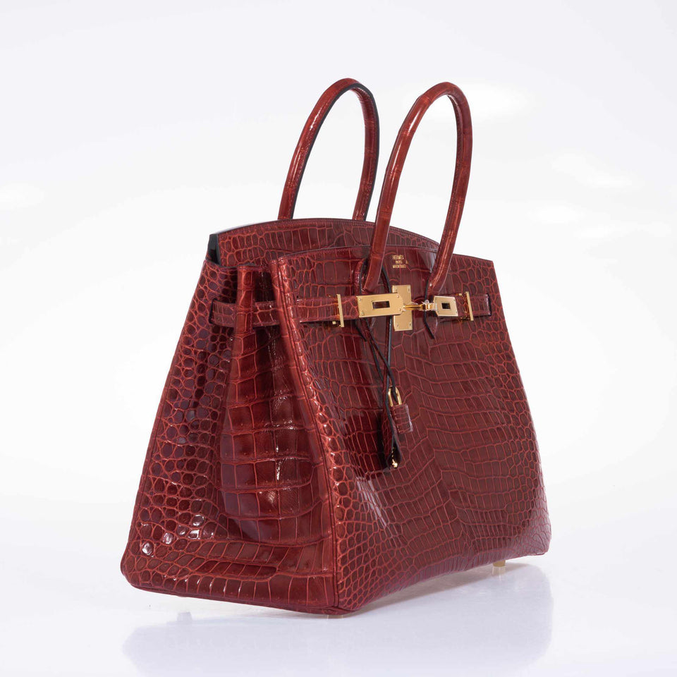 Hermes Birkin 35 Rouge H Shiny Porosus Crocodile Gold Hardware