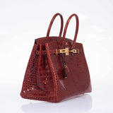 Hermes Birkin 35 Rouge H Shiny Porosus Crocodile Gold Hardware