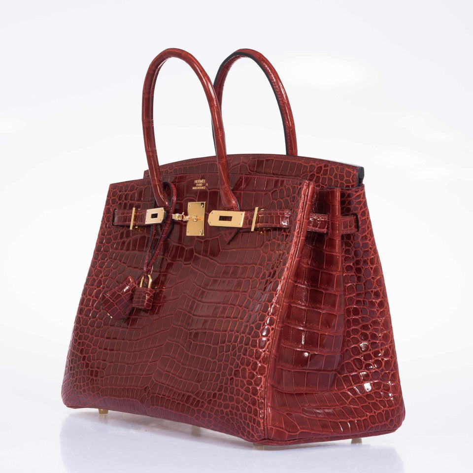 Hermes Birkin 35 Rouge H Shiny Porosus Crocodile Gold Hardware