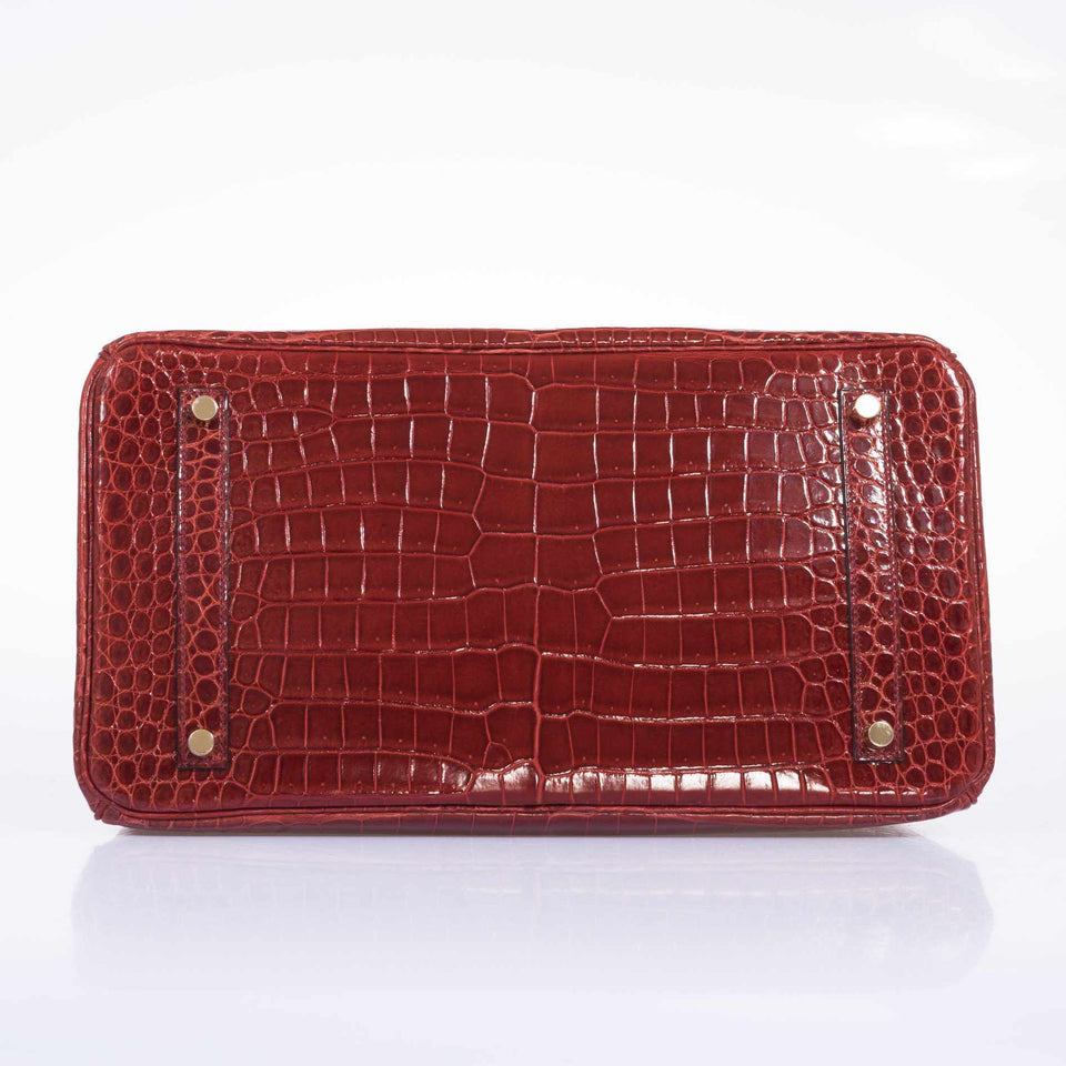 Hermes Birkin 35 Rouge H Shiny Porosus Crocodile Gold Hardware