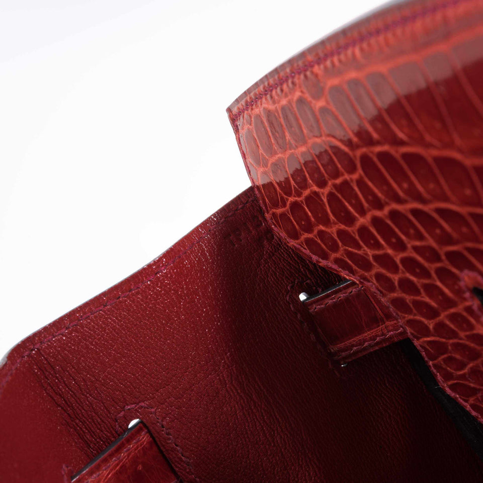 Hermes Birkin 35 Rouge H Shiny Porosus Crocodile Gold Hardware