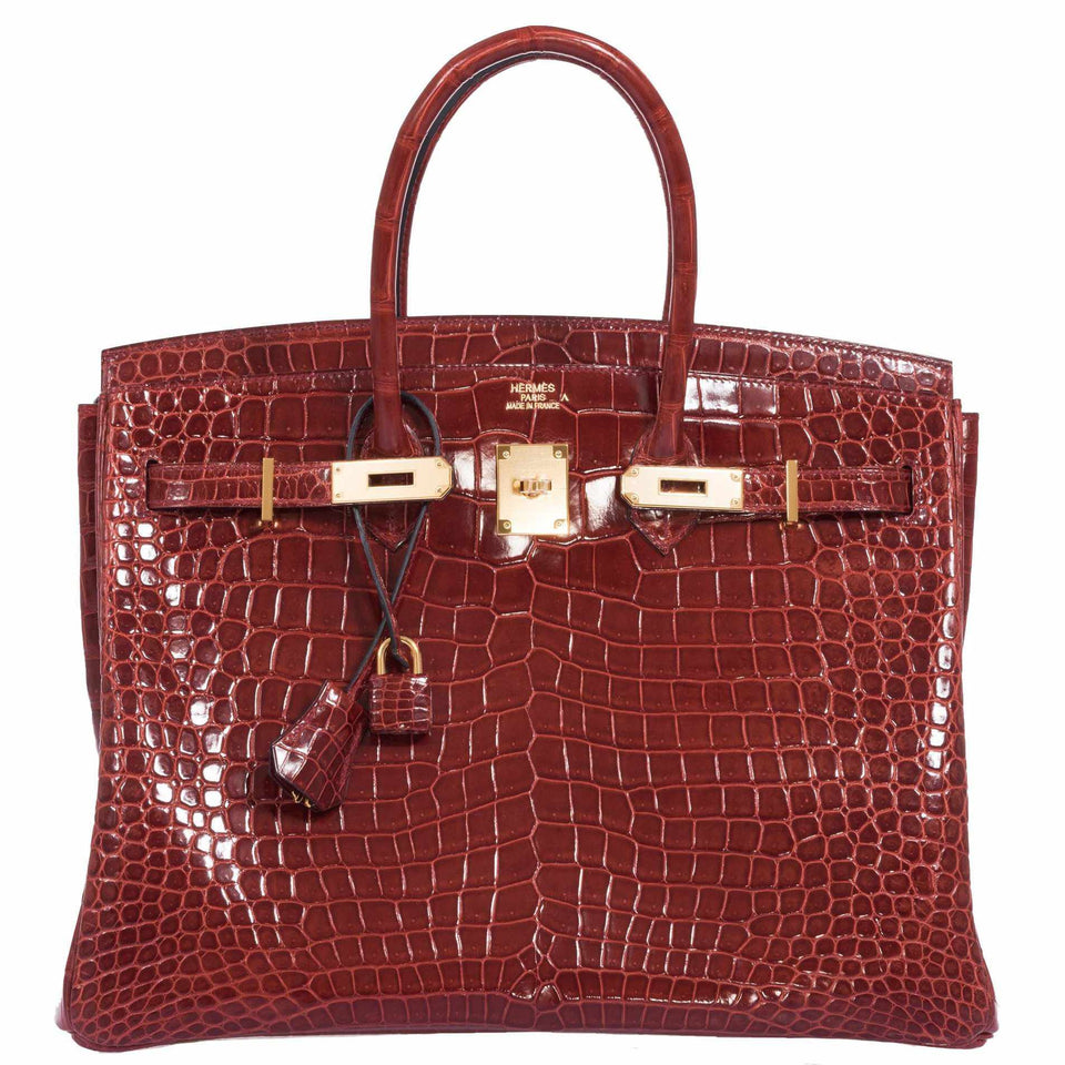 Hermes Birkin 35 Rouge H Shiny Porosus Crocodile Gold Hardware