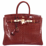 Hermes Birkin 35 Rouge H Shiny Porosus Crocodile Gold Hardware