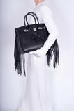 Hermes Birkin 35 Sellier Black Anate Fringe Evercolor leather Palladium Hardware