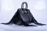 Hermes Birkin 35 Sellier Black Anate Fringe Evercolor leather Palladium Hardware