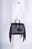 Hermes Birkin 35 Sellier Black Anate Fringe Evercolor leather Palladium Hardware