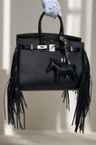 Hermes Birkin 35 Sellier Black Anate Fringe Evercolor leather Palladium Hardware