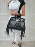 Hermes Birkin 35 Sellier Black Anate Fringe Evercolor leather Palladium Hardware