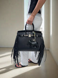 Hermes Birkin 35 Sellier Black Anate Fringe Evercolor leather Palladium Hardware