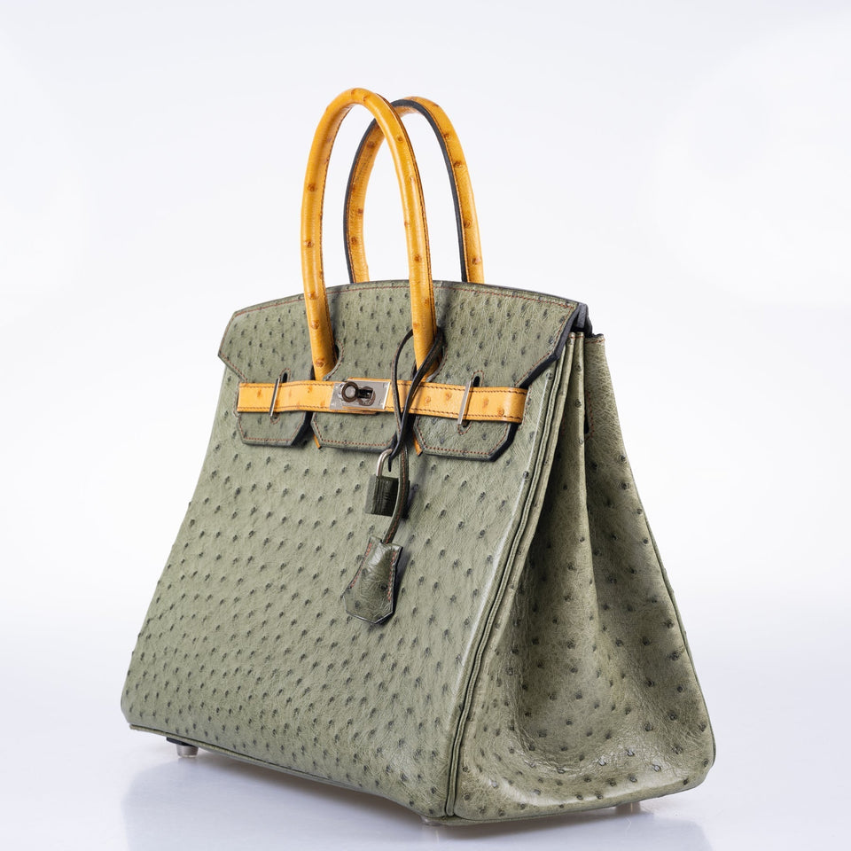 HermesBirkin 35 Special Order Vert Olive & Sable Ostrich Palladium Hardware