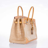 Hermes Birkin 35 Tri-Exotic Beige Alligator Ostrich Lizard Permabrass Hardware