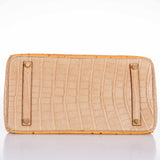 Hermes Birkin 35 Tri-Exotic Beige Alligator Ostrich Lizard Permabrass Hardware