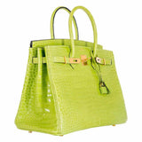 Hermes Birkin 35 Vert Anis Green Crocodile Gold Hardware