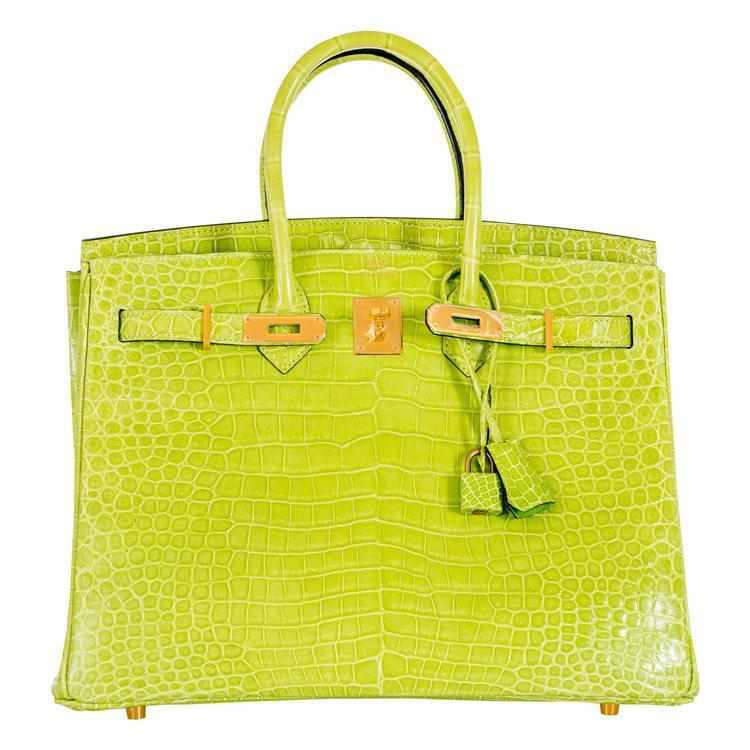 Hermes Birkin 35 Vert Anis Green Crocodile Gold Hardware