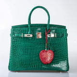 Hermes Birkin 35 Vert Emerald Porosus Crocodile Palladium Hardware