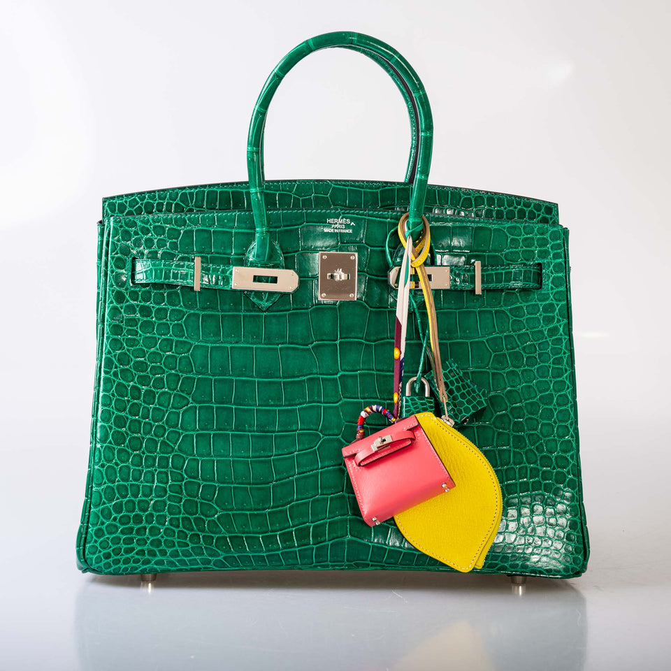 Hermes Birkin 35 Vert Emerald Porosus Crocodile Palladium Hardware