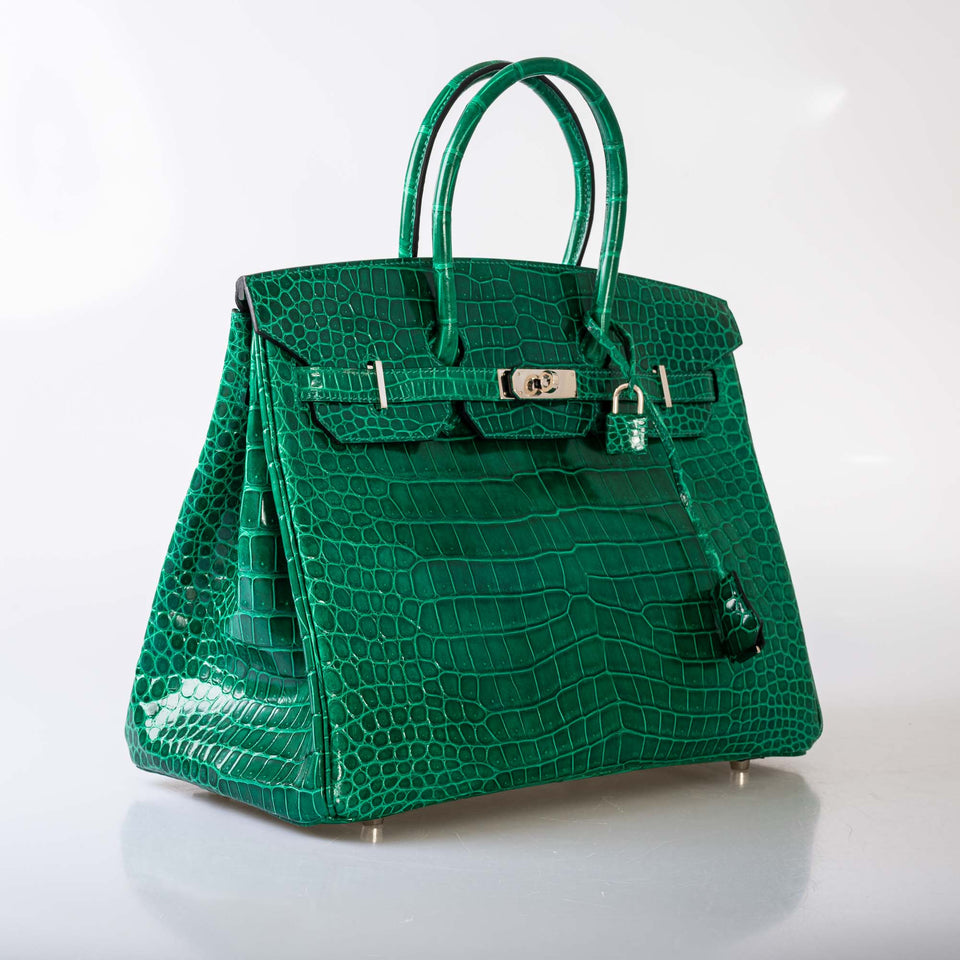 Hermes Birkin 35 Vert Emerald Porosus Crocodile Palladium Hardware