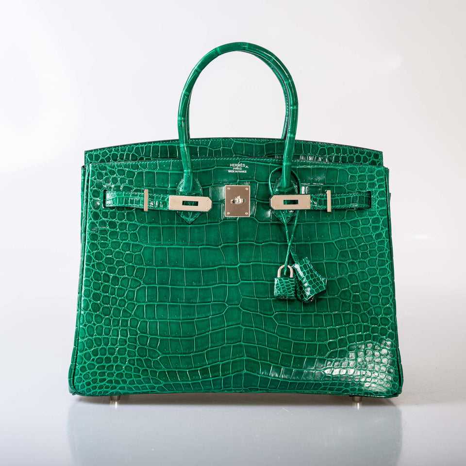 Hermes Birkin 35 Vert Emerald Porosus Crocodile Palladium Hardware