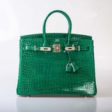 Hermes Birkin 35 Vert Emerald Porosus Crocodile Palladium Hardware