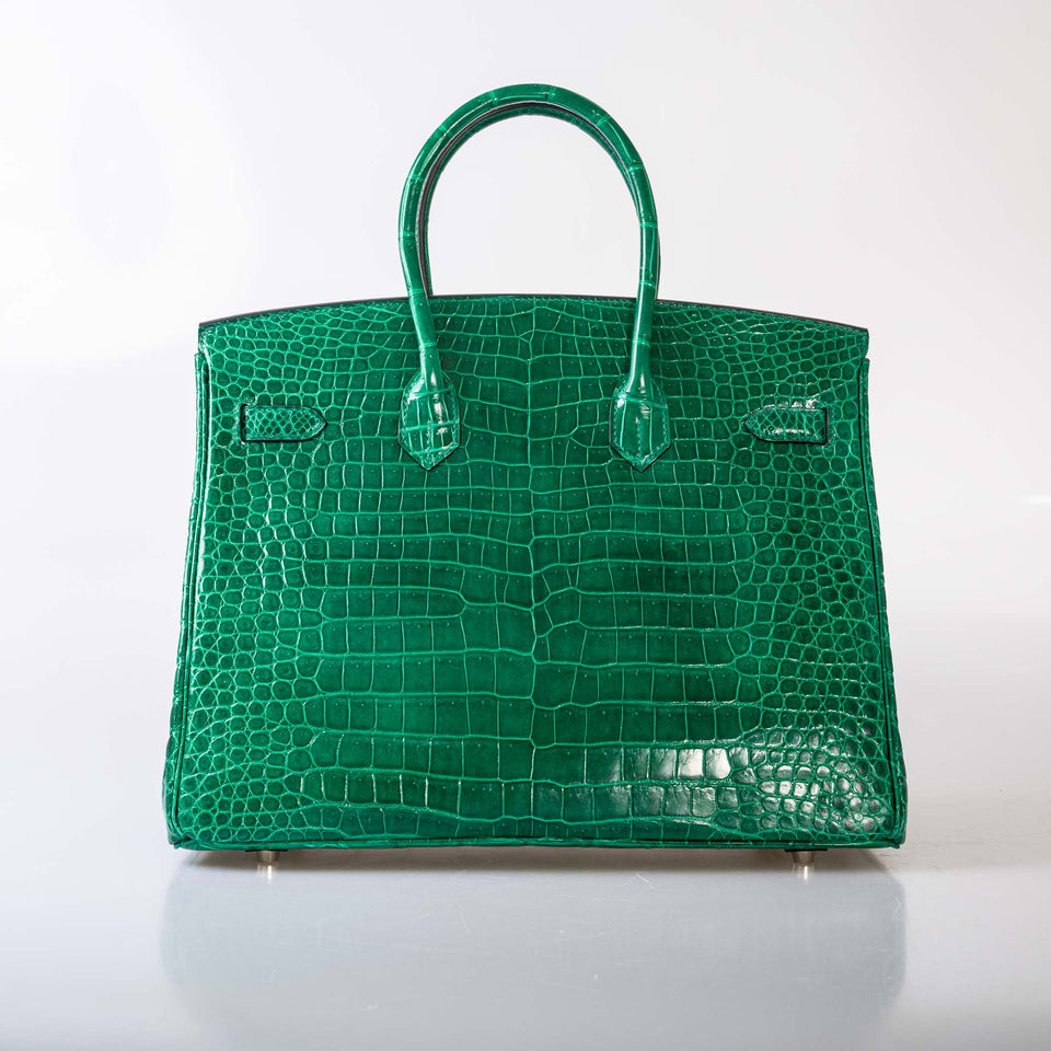 Hermes Birkin 35 Vert Emerald Porosus Crocodile Palladium Hardware