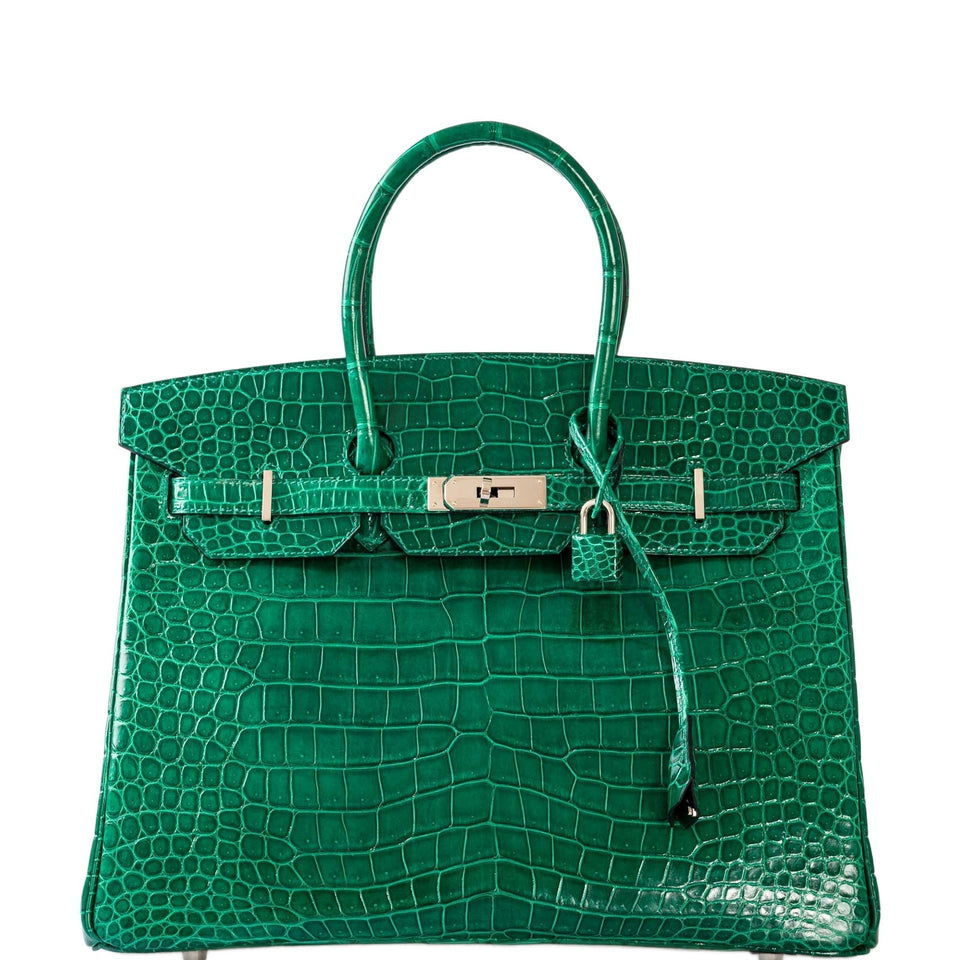 Hermes Birkin 35 Vert Emerald Porosus Crocodile Palladium Hardware