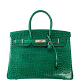 Hermes Birkin 35 Vert Emerald Porosus Crocodile Palladium Hardware