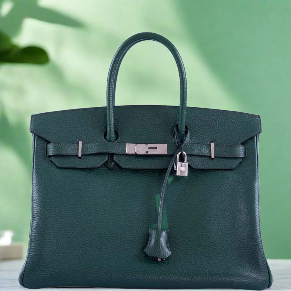 Hermes Birkin 35 Vert Fonce Ardenne Palladium Hardware
