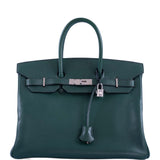 Hermes Birkin 35 Vert Fonce Ardenne Palladium Hardware